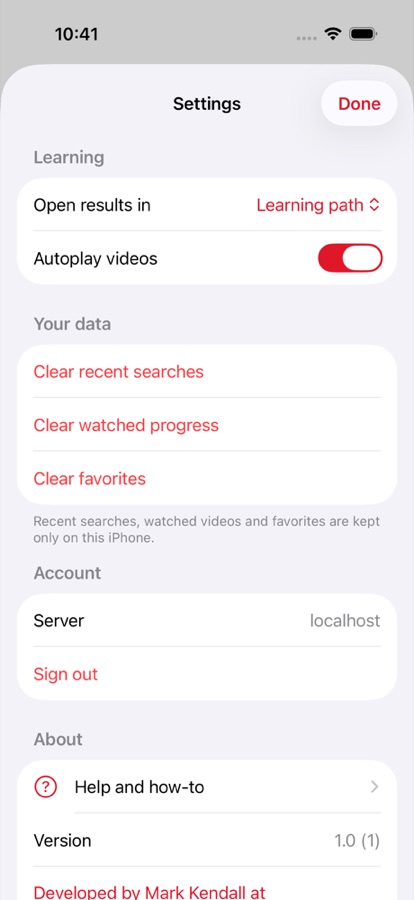 Settings screen